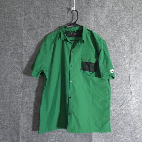 G-NET  Button Down Shirt Mens Green Short Sleeve XL Crown Logo Pocket Mesh Nylon - Picture 1 of 11